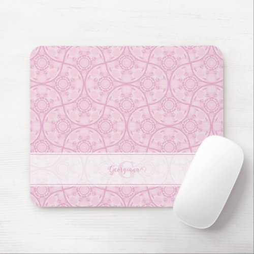 Monogrammed Art Deco Fans Preppy In Pink Mandala Mouse Pad