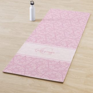 Monogrammed Art Deco Fans Preppy In Pink Mandala Yoga Mat