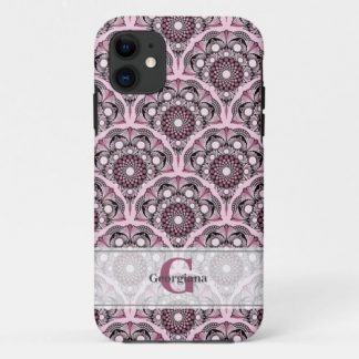 Monogrammed Deco Dusky Rose Cherry Blossom Mandala iPhone 11 Case