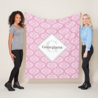 Monogrammed Dusky Rose Preppy In Pink Mid Mod Ogee Fleece Blanket