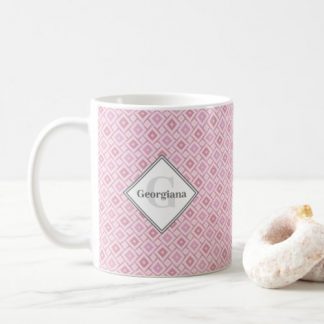 Monogrammed Geometric Rose Diamond Checkerboard Coffee Mug