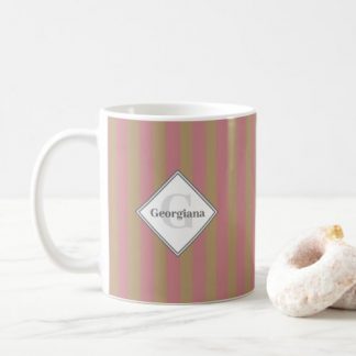 Monogrammed Geometric Royal Beige & Pink Stripes Coffee Mug