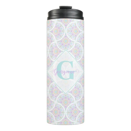 Monogrammed Pastel Rainbow Sundae Mandala Art Deco Thermal Tumbler