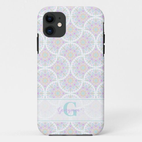 Monogrammed Pastel Rainbow Sundae Mandala Art Deco iPhone 11 Case