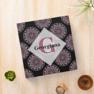 Monogrammed Pink Floral Fronds Polka Dot Mandala 3 Ring Binder