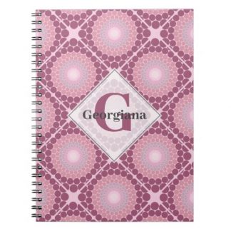 Monogrammed Radiant Dusky Rose Dot Mandala Tiled Notebook