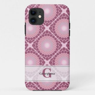 Monogrammed Radiant Dusky Rose Dot Mandala Tiled iPhone 11 Case