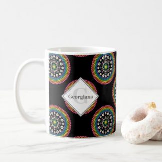 Monogrammed Rainbow Daisy Polka Dot Mandala Coffee Mug