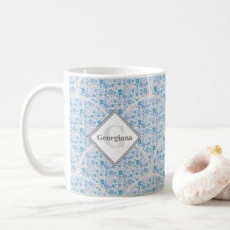 Monogrammed Retro Florals Berry Blue Art Deco Coffee Mug