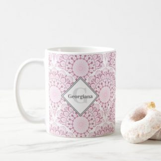 Monogrammed Rose Confetti Lace Dot Mandala Deco Coffee Mug