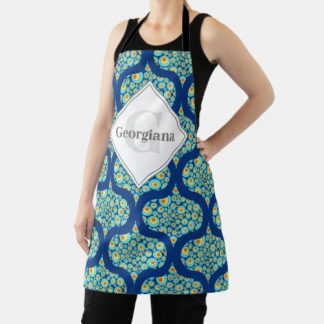Monogrammed Starry Night On Sea Doodle Ogee Apron