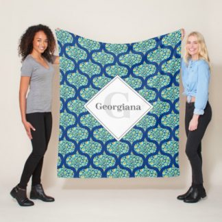 Monogrammed Starry Night On Sea Doodle Ogee Fleece Blanket