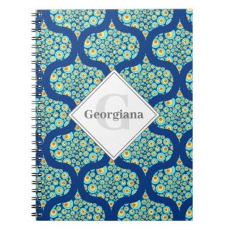 Monogrammed Starry Night On Sea Doodle Ogee Notebook