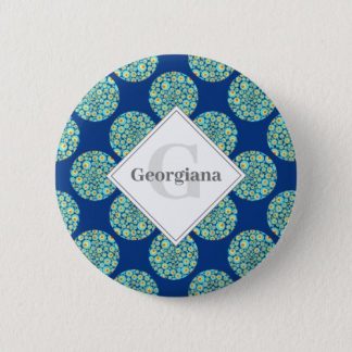 Monogrammed Starry Night On Sea Doodle Polka Dots Button