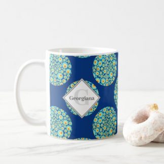 Monogrammed Starry Night On Sea Doodle Polka Dots Coffee Mug