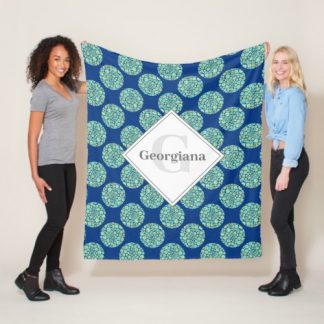 Monogrammed Starry Night On Sea Doodle Polka Dots Fleece Blanket