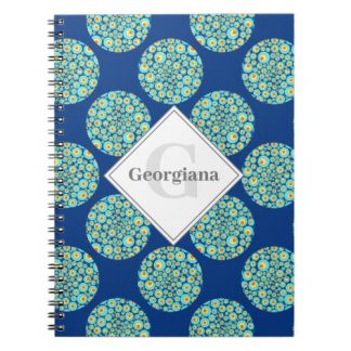 Monogrammed Starry Night On Sea Doodle Polka Dots Notebook