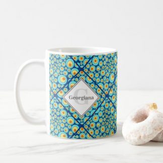 Monogrammed Starry Night On Sea Doodle Tiled Coffee Mug