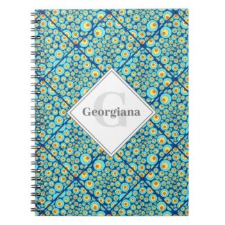 Monogrammed Starry Night On Sea Doodle Tiled Notebook
