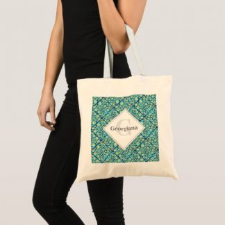 Monogrammed Starry Night On Sea Doodle Tiled Tote Bag