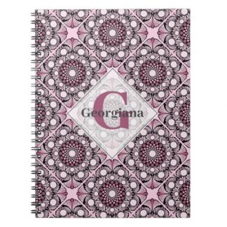 Monogrammed Tile Dusky Rose Cherry Blossom Mandala Notebook