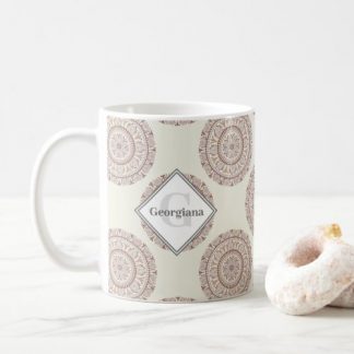 Monogrammed Warm Neutrals Polka Dot Mandala Coffee Mug