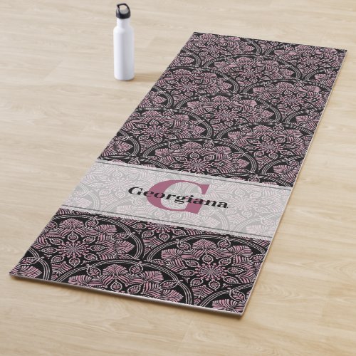 Personalized 20s Dusky Rose Floral Fronds Mandala Yoga Mat
