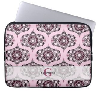 Personalized 70s Dusky Rose Cherry Blossom Mandala Laptop Sleeve
