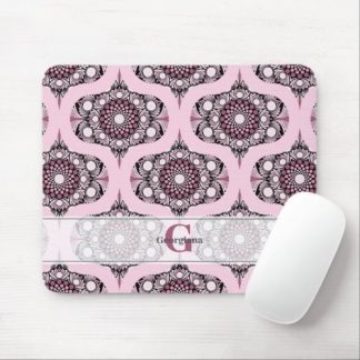 Personalized 70s Dusky Rose Cherry Blossom Mandala Mouse Pad