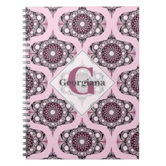 Personalized 70s Dusky Rose Cherry Blossom Mandala Notebook