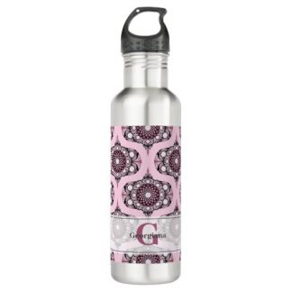 Personalized 70s Dusky Rose Cherry Blossom Mandala Stainless Steel Water Bottle