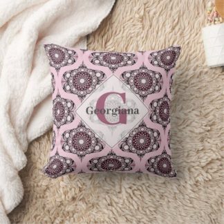 Personalized 70s Dusky Rose Cherry Blossom Mandala Throw Pillow