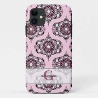 Personalized 70s Dusky Rose Cherry Blossom Mandala iPhone 11 Case