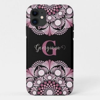 Personalized Dusky Rose Boho Floral Dot Mandala iPhone 11 Case