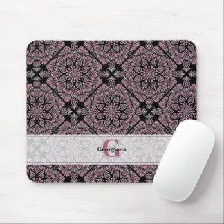 Personalized Dusky Rose Floral Fronds Mandala Tile Mouse Pad