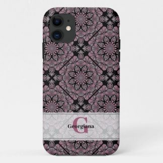 Personalized Dusky Rose Floral Fronds Mandala Tile iPhone 11 Case