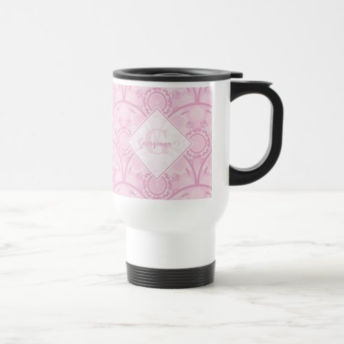Personalized Preppy In Pink Mandala Art Deco Travel Mug