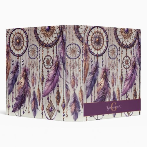 Personalized Purple & Gold Boho Dreamcatchers 3 Ring Binder