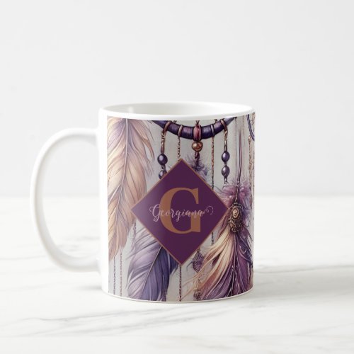 Personalized Purple & Gold Boho Dreamcatchers Coffee Mug