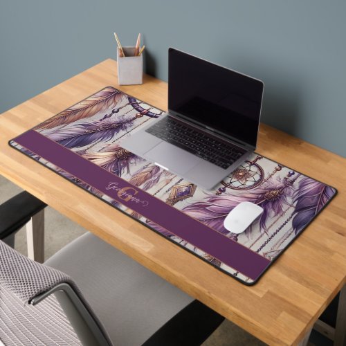 Personalized Purple & Gold Boho Dreamcatchers Desk Mat