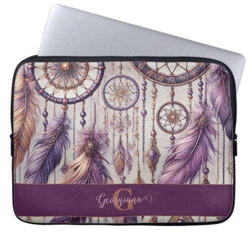 Personalized Purple & Gold Boho Dreamcatchers Laptop Sleeve