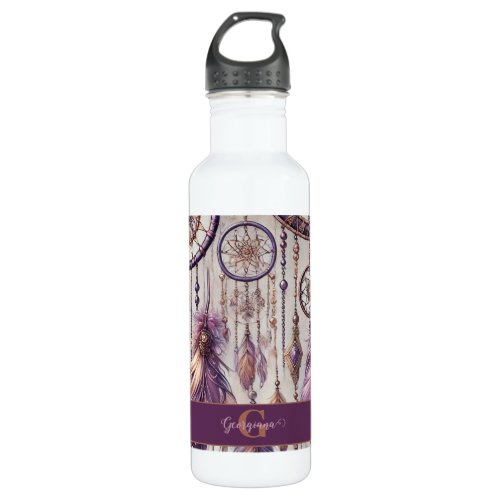Personalized Purple & Gold Boho Dreamcatchers Stainless Steel Water Bottle