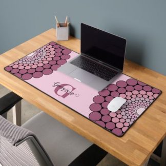 Personalized Radiant Dusky Rose Floral Dot Mandala Desk Mat