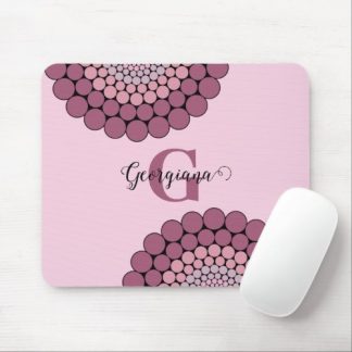 Personalized Radiant Dusky Rose Floral Dot Mandala Mouse Pad
