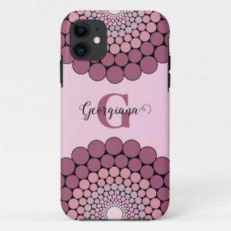 Personalized Radiant Dusky Rose Floral Dot Mandala iPhone 11 Case