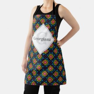 Personalized Rainbow Floral Fountain Art Deco Fans Apron