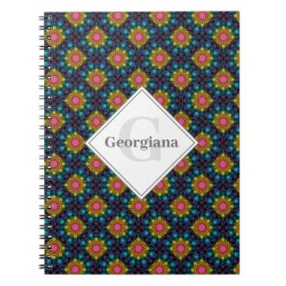 Personalized Rainbow Floral Fountain Art Deco Fans Notebook