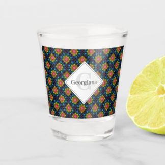 Personalized Rainbow Floral Fountain Art Deco Fans Shot Glass
