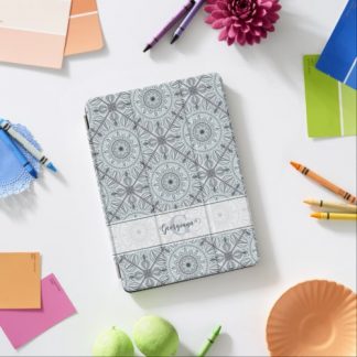 Personalized Tiled Floral Harmony Gray Mandala iPad Pro Cover