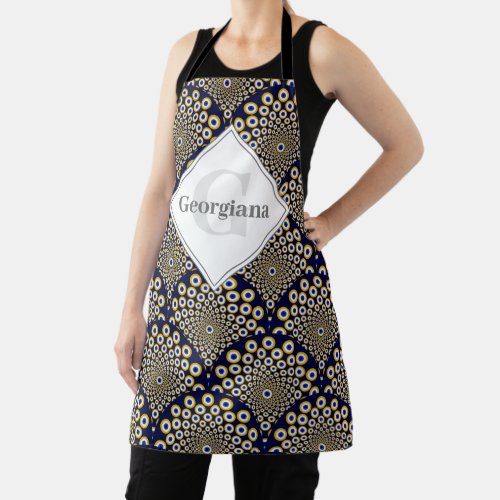 Personalized We Are Watching You Navy &amp; Gold Deco Apron